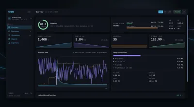 The MoniGo dashboard showing live service health, runtime load and traced functions